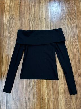 COS Black Off-Shoulder Fold-Over Long Sleeve Top